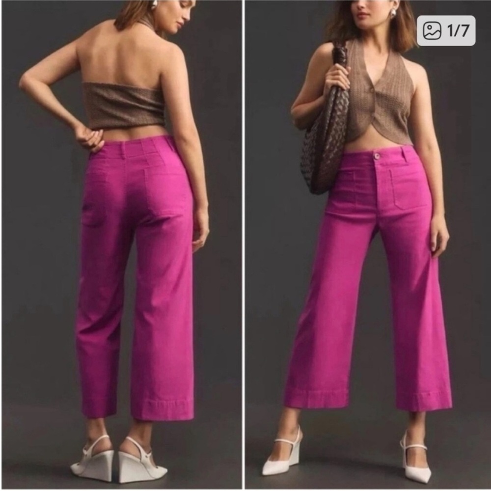 Maeve Fuchsia Wide-Leg Cropped Pants - Picture 2 of 5